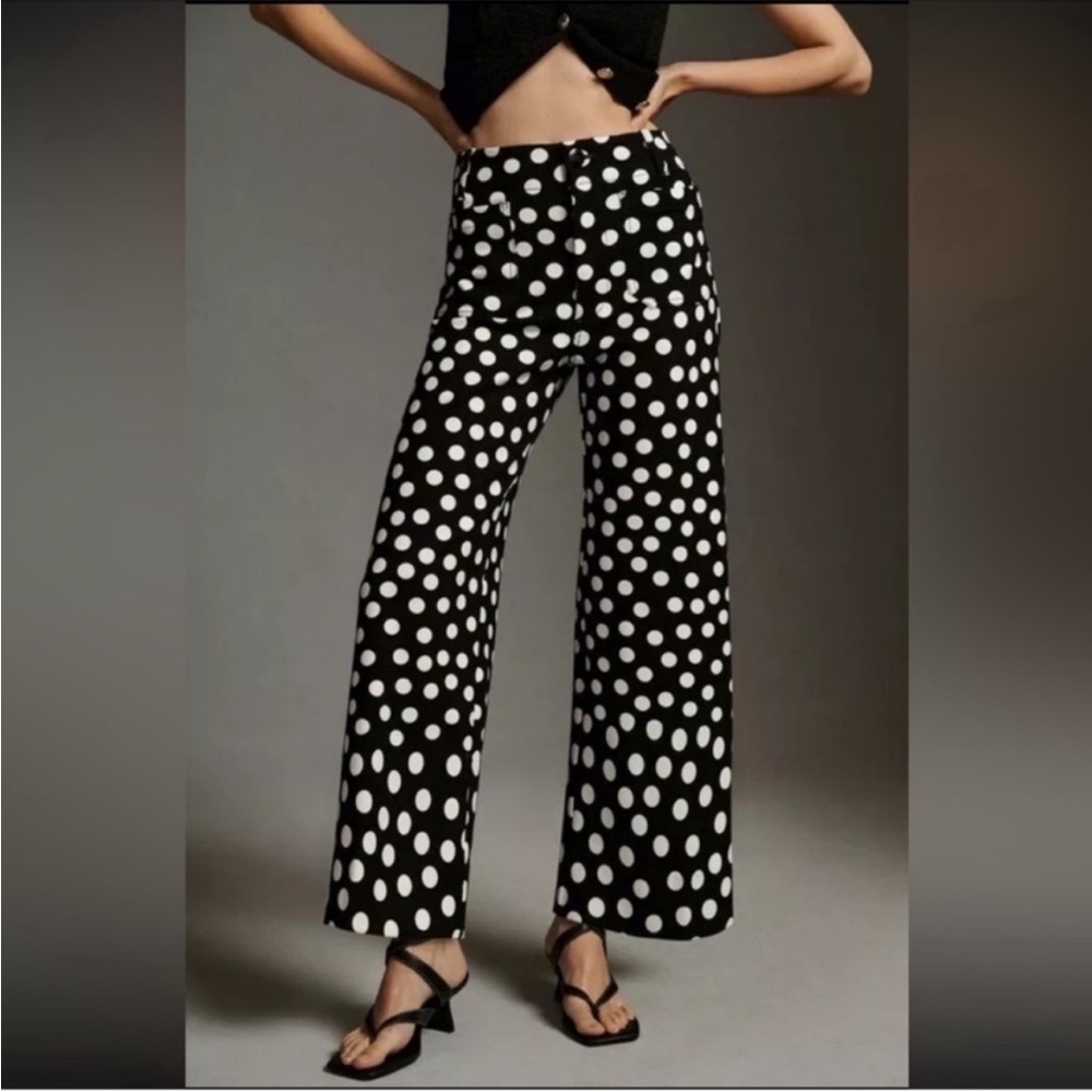 Maeve Anthropologie Black & White Polka Dot Wide-Leg Pants